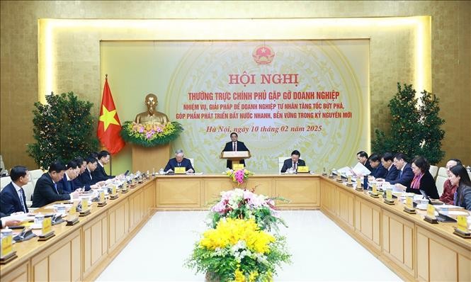 Hội nghị Thường trực Chính phủ gặp gỡ doanh nghiệp. Ảnh: Dương Giang/TTXVN.