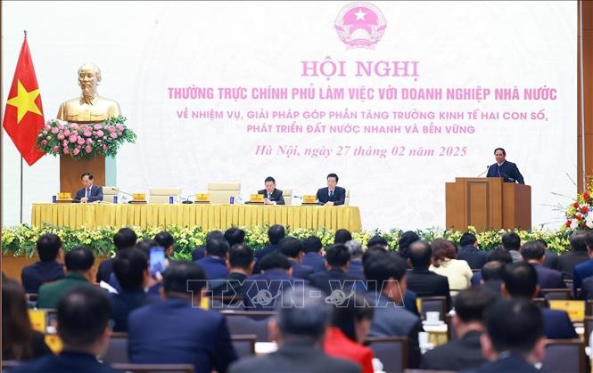 Hội nghị Thường trực Chính phủ làm việc với doanh nghiệp nhà nước. Ảnh: Dương Giang/TTXVN.