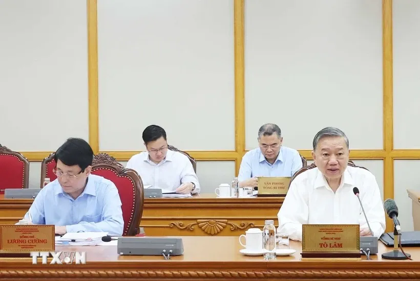 Tổng Bí thư Tô Lâm chủ trì cuộc họp của Bộ Chính trị, Ban Bí thư. Ảnh: Thống Nhất/TTXVN.