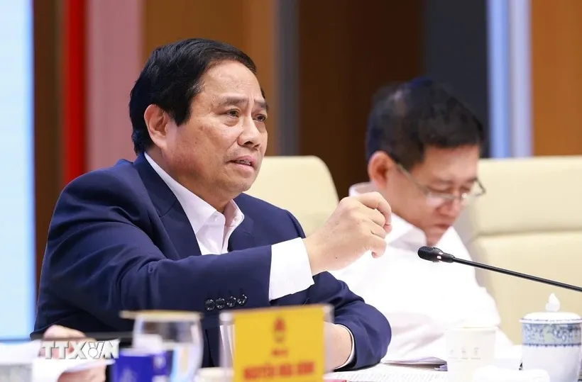 Thủ tướng Phạm Minh Chính chủ trì Phiên họp thứ hai của Ban Chỉ đạo về phát triển khoa học, công nghệ, đổi mới sáng tạo, chuyển đổi số và Đề án 06. Ảnh: Dương Giang/TTXVN