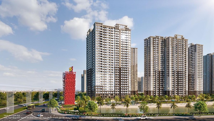 Toà tháp The Royce nằm đối diện biểu tượng San Hô Đỏ dẫn vào Vinhomes Ocean Park.