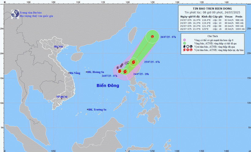 Hướng đi của cơn bão. (Ảnh: Trung tâm Dự báo Khí tượng Thủy văn Quốc gia).