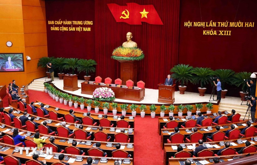 Quang cảnh Hội nghị lần thứ mười hai Ban Chấp hành Trung ương Đảng khóa XIII. Ảnh: Phạm Kiên/TTXVN.