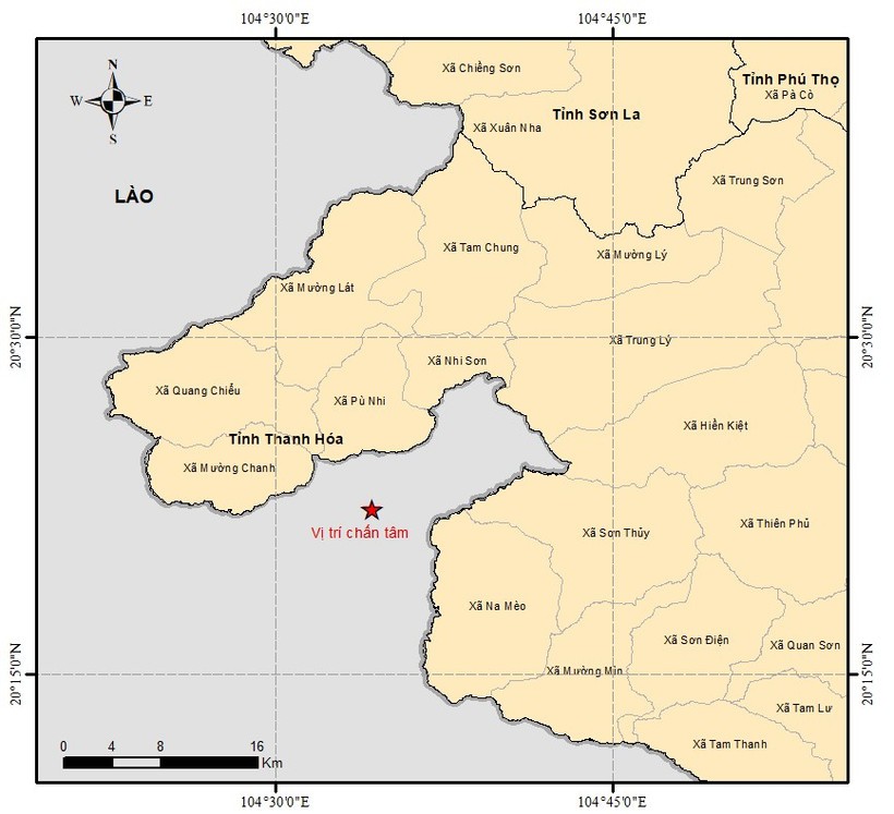 Động đất xảy ra tại khu vực tỉnh Houaphan (Lào) - cách biên giới Việt Nam ở tỉnh Thanh Hóa khoảng 5km.