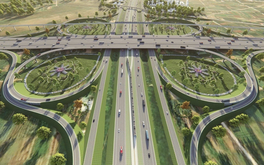 Ảnh phối cảnh một nút giao của Vành đai 4 - Vùng thủ đô (Nguồn ảnh: UBND TP. Hà Nội)