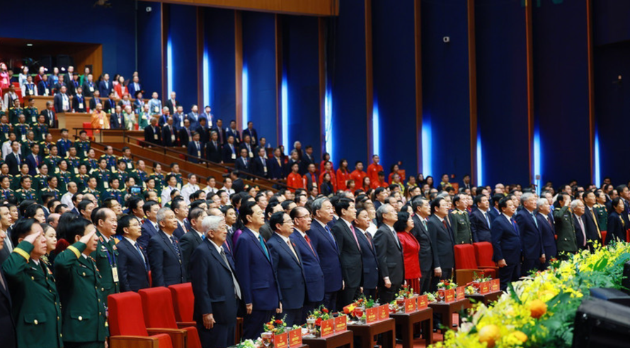 Tổng Bí thư Tô Lâm, Chủ tịch nước Lương Cường và Thủ tướng Phạm Minh Chính cùng các đại biểu tham dự Đại hội Thi đua yêu nước lần thứ XI.