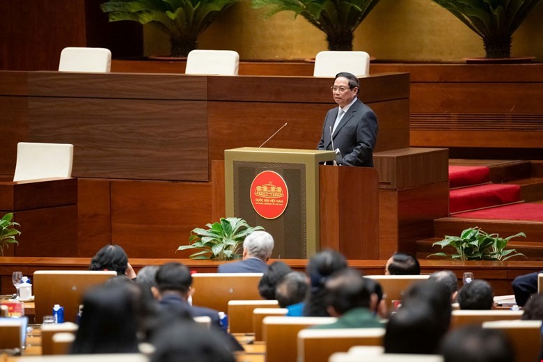 Thủ tướng Chính phủ Phạm Minh Chính trình bày Chương trình hành động thực hiện Nghị quyết Đại hội Đại biểu toàn quốc lần thứ XIV của Đảng tại Hội nghị.