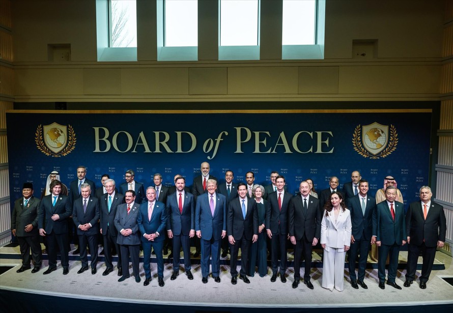 Tổng Bí thư Tô Lâm và các trưởng đoàn dự phiên khai mạc Hội đồng Hòa bình về Gaza. Nguồn: TTXVN.