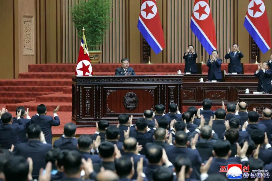 Nhà lãnh đạo Triều Tiên Kim Jong Un tại kỳ họp thứ nhất của Quốc hội tại Bình Nhưỡng, ngày 23/3/2026. Nguồn: Yonhap.