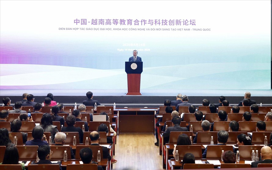 Tổng Bí thư, Chủ tịch nước Tô Lâm phát biểu chính sách tại Đại học Thanh Hoa. Ảnh: Thống Nhất/TTXVN.