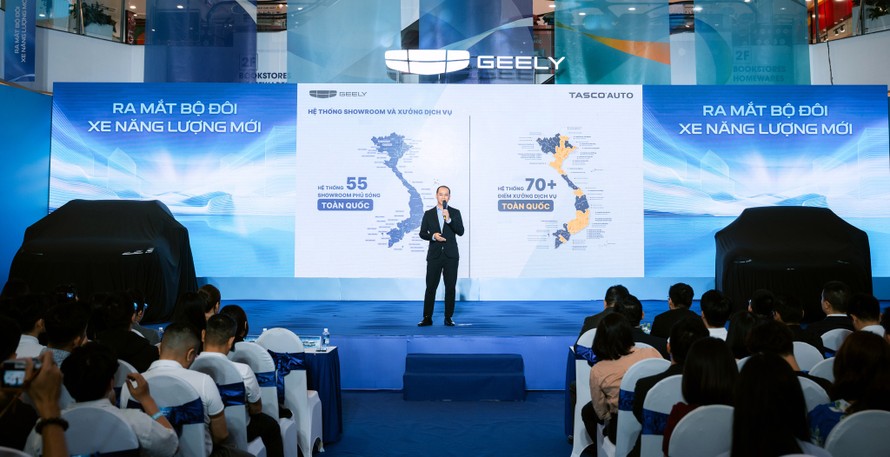 Sự kiện ra mắt 2 dòng xe năng lượng mới Geely EX5 EM-i và Geely EX2 của Geely Việt Nam, một thương hiệu Tasco đang nhập khẩu và phân phối tại Việt Nam.