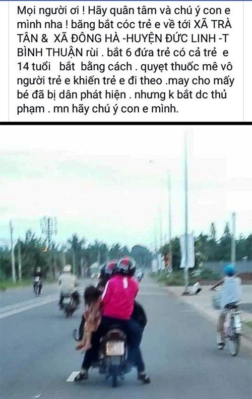 Không có chuyện 6 trẻ bị bắt cóc như thông tin trên trang facebook nói trên thông tin