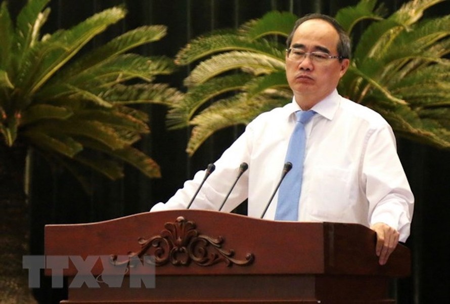 Bí thư Thành ủy Thành phố Hồ Chí Minh Nguyễn Thiện Nhân phát biểu chỉ đạo hội nghị. 