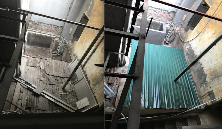 Hình ảnh ghi lại việc diện tích nhà của ông Vân bất ngờ bị bà Huế đập phá be bét rồi tự ý xây dựng 