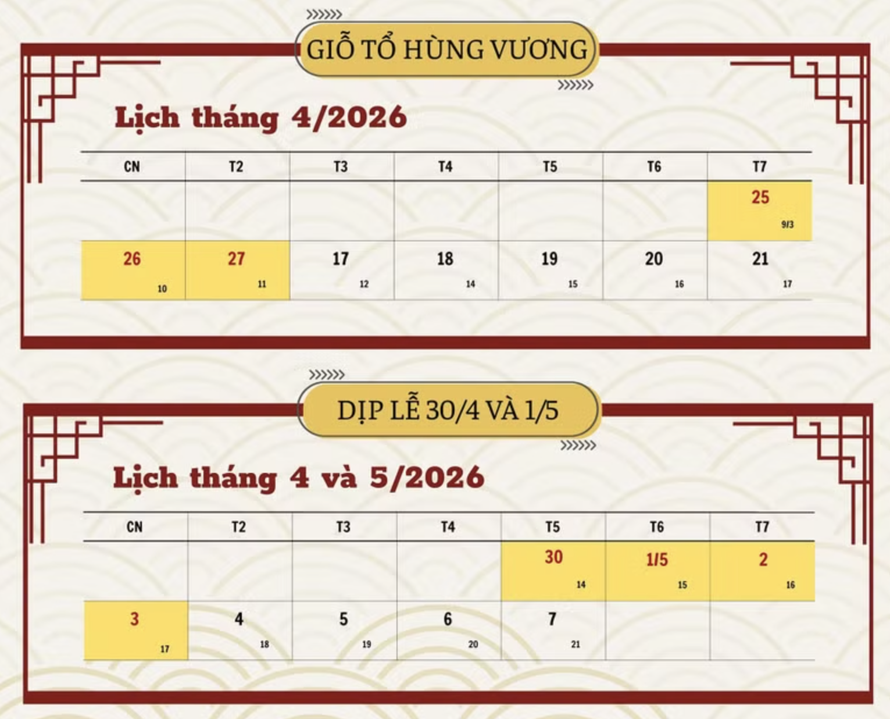 Bộ Nội vụ: Không có chủ trương hoán đổi ngày nghỉ dịp Giỗ Tổ Hùng Vương và nghỉ lễ 30/4 và 1/5