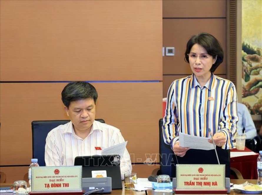 Đại biểu Quốc hội thành phố Hà Nội Trần Thị Nhị Hà phát biểu. 