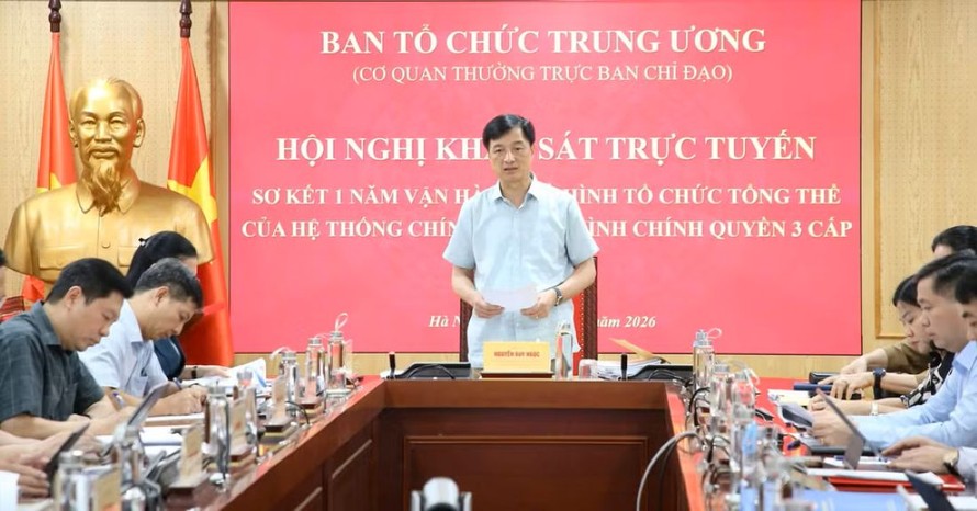 Đồng chí Nguyễn Duy Ngọc, Ủy viên Bộ Chính trị, Bí thư Trung ương Đảng, Trưởng ban Tổ chức Trung ương phát biểu chỉ đạo tại Hội nghị khảo sát trực tuyến sơ kết một năm vận hành mô hình tổ chức tổng thể của hệ thống chính trị, mô hình chính quyền 3 cấp.
