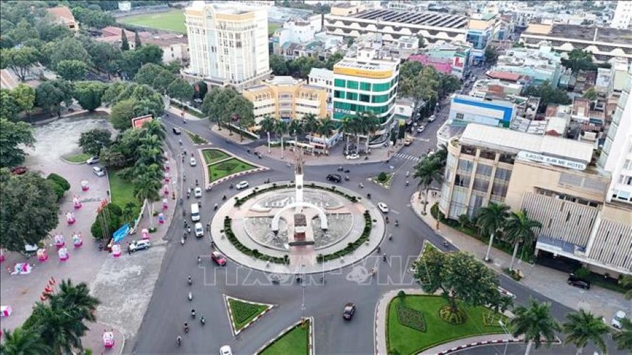 Quang cảnh trung tâm Ngã Sáu, thành phố Buôn Ma Thuột (tỉnh Đắk Lắk) nhìn từ trên cao.