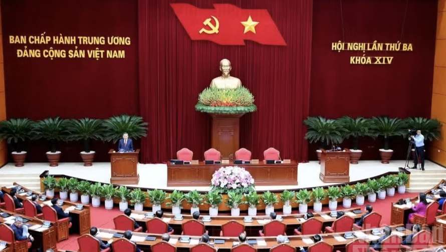 Quang cảnh phiên bế mạc Hội nghị lần thứ ba Ban Chấp hành Trung ương Đảng khóa XIV. 