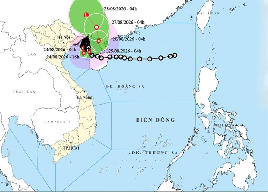 Vị trí và đường đi của bão số 4. Ảnh: thoitietvietnam.gov.vn