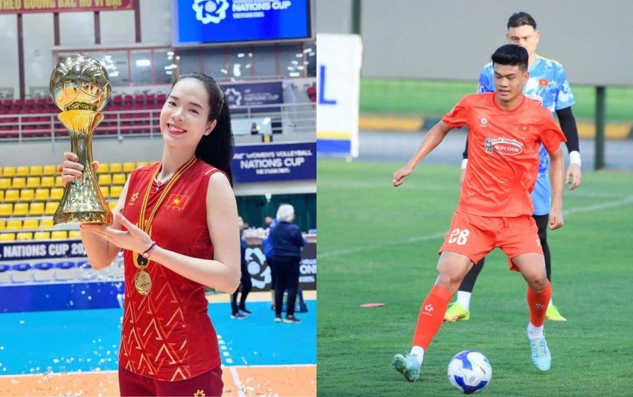 Thanh Thúy và Quang Kiệt cầm cờ Đoàn Thể thao Việt Nam tại khai mạc ASIAD 20