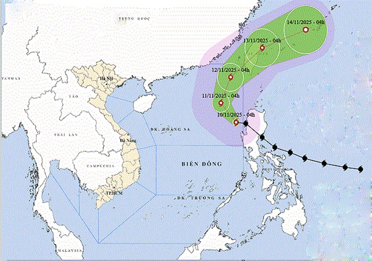 Vị trí và đường đi của bão Fung Wong. Ảnh: thoitietvietnam.gov.vn