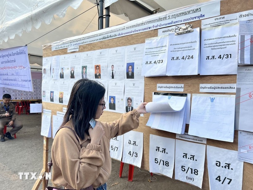 Một cử tri trẻ tuổi tìm hiểu thông tin về các ứng cử viên được giới thiệu tại điểm bầu cử. (Ảnh: Đỗ Sinh/TTXVN)