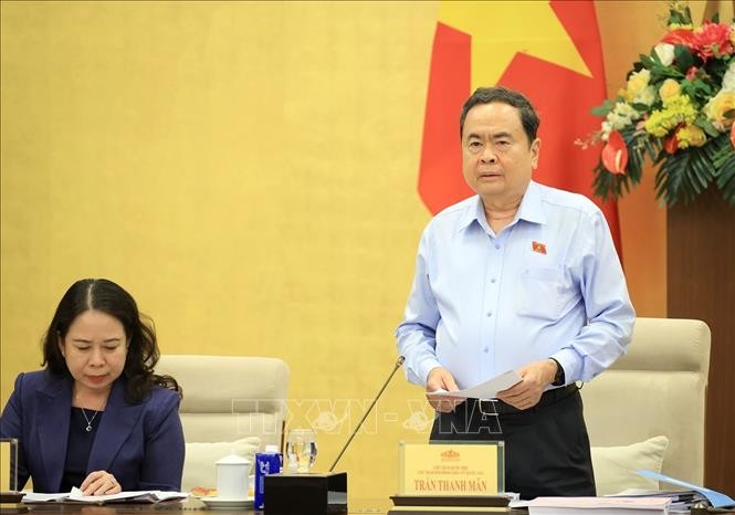 Chủ tịch Quốc hội, Chủ tịch Hội đồng bầu cử Quốc gia Trần Thanh Mẫn phát biểu. Ảnh: Tuấn Anh