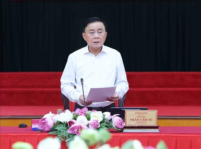 Đồng chí Trần Cẩm Tú, Ủy viên Bộ Chính trị, Thường trực Ban Bí thư chủ trì giao ban. Ảnh: Phương Hoa/TTXVN