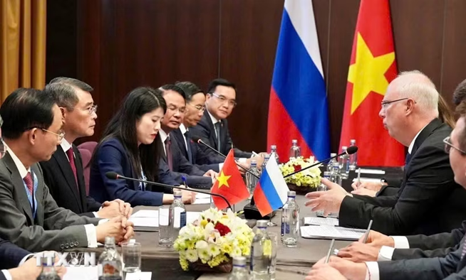 Thủ tướng Chính phủ Lê Minh Hưng tiếp Tổng Giám đốc Quỹ Đầu tư trực tiếp Nga Kiril Dmitriev. (Ảnh: TTXVN)