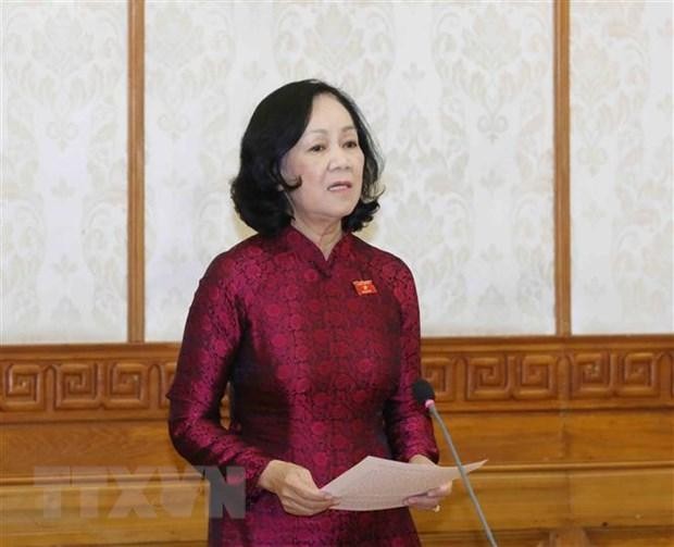 Đồng chí Trương Thị Mai, Ủy viên Bộ Chính trị, Trưởng Ban Tổ chức Trung ương. (Ảnh: Phương Hoa/TTXVN)