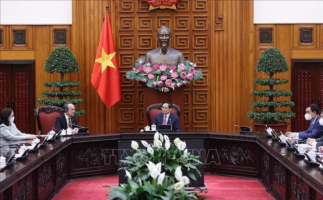 Thủ tướng Phạm Minh Chính tiếp Đại sứ Thái Lan tại Việt Nam Nikorndej Balankura. Ảnh: Dương Giang/TTXVN