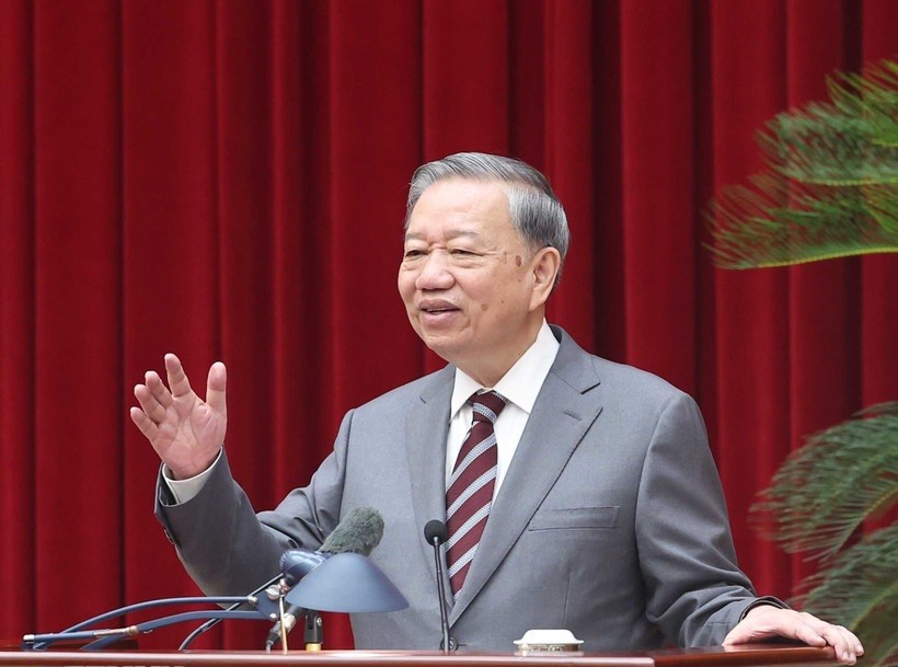 Tổng Bí thư Tô Lâm phát biểu . (Ảnh: Thống Nhất/TTXVN)