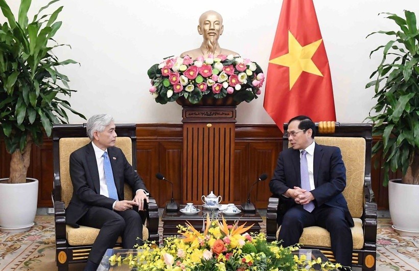 Phó Thủ tướng, Bộ trưởng Ngoại giao Bùi Thanh Sơn tiếp Bí thư Thường trực Bộ Ngoại giao Singapore Albert Chua. 