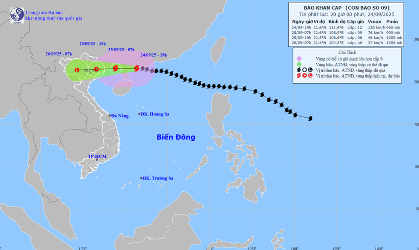 Hình ảnh đường đi của bão số 9.
