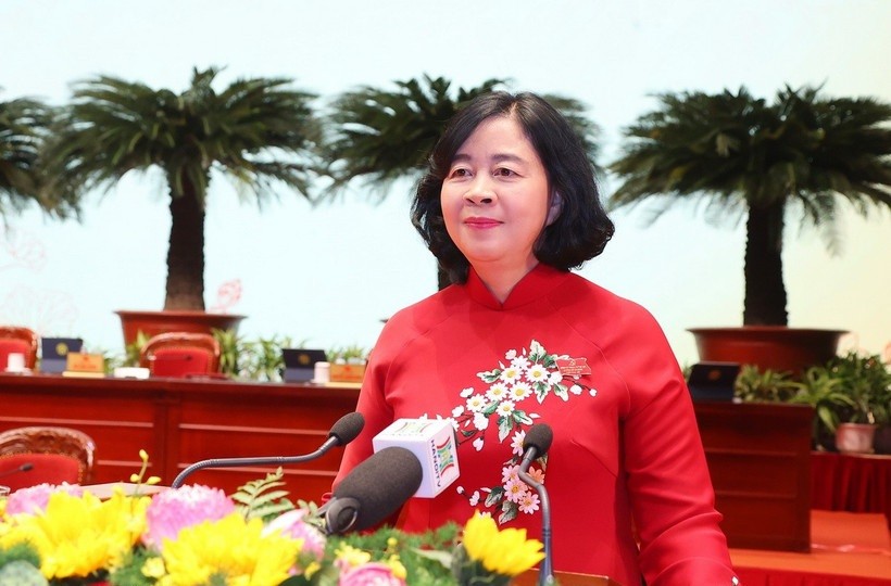 Bà Bùi Thị Minh Hoài, Ủy viên Bộ Chính trị, Bí thư Thành ủy Hà Nội khóa XVII tái đắc cử Bí thư Thành ủy Hà Nội khóa XVIII, nhiệm kỳ 2025-2030.