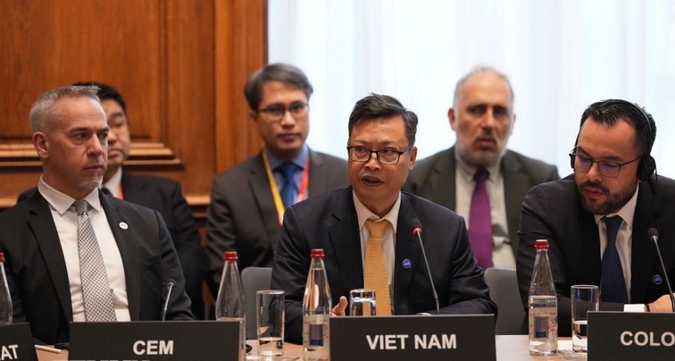 Đại sứ đặc mệnh toàn quyền Việt Nam tại Pháp Trịnh Đức Hải phát biểu tại Hội nghị Bộ trưởng Cơ quan Năng lượng Quốc tế (IEA) năm 2026. 