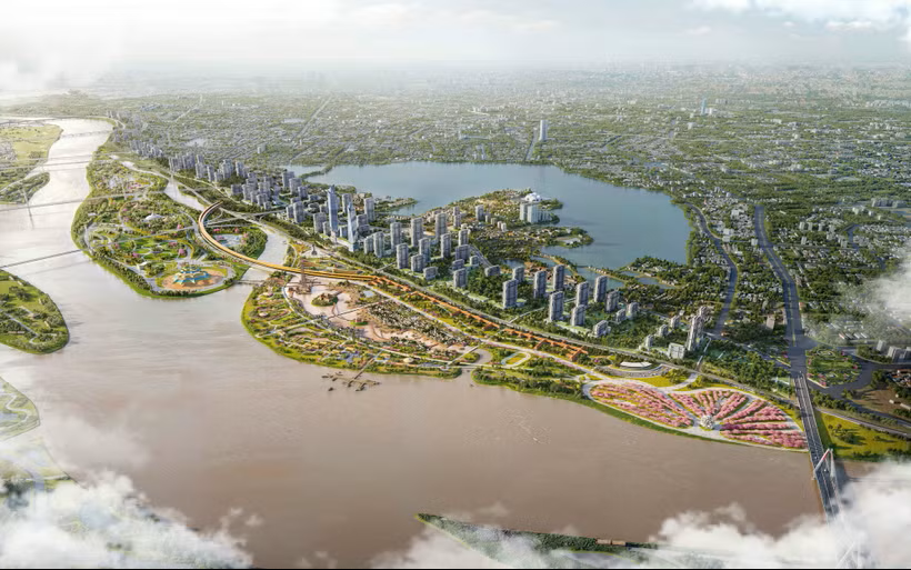 Phối cảnh Dự án Trục Đại lộ cảnh quan sông Hồng.