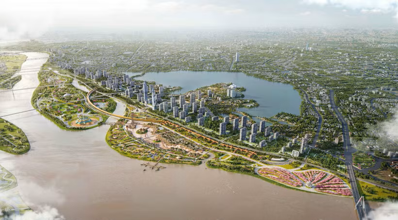 Phối cảnh Dự án Trục Đại lộ cảnh quan sông Hồng.