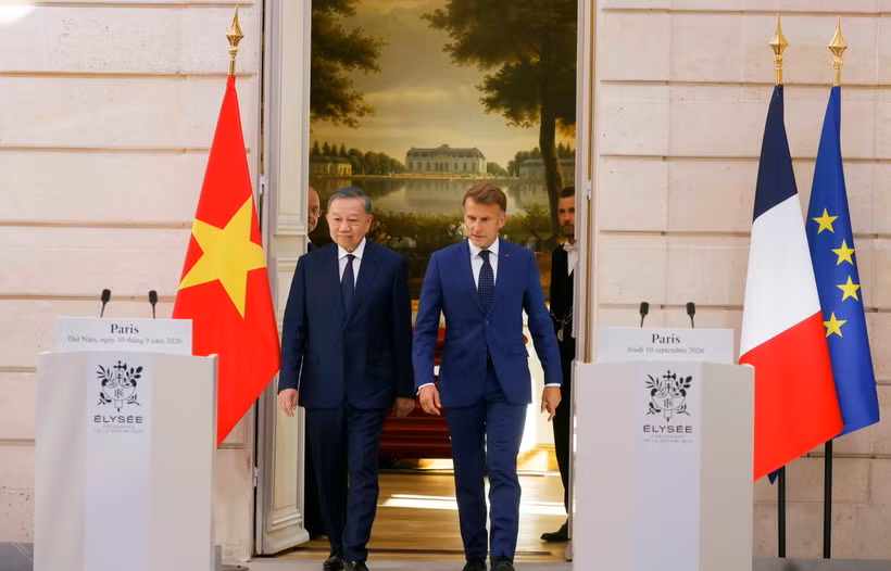 Tổng Bí thư, Chủ tịch nước Tô Lâm và Tổng thống Pháp Emmanuel Macron dự gặp gỡ báo chí. 