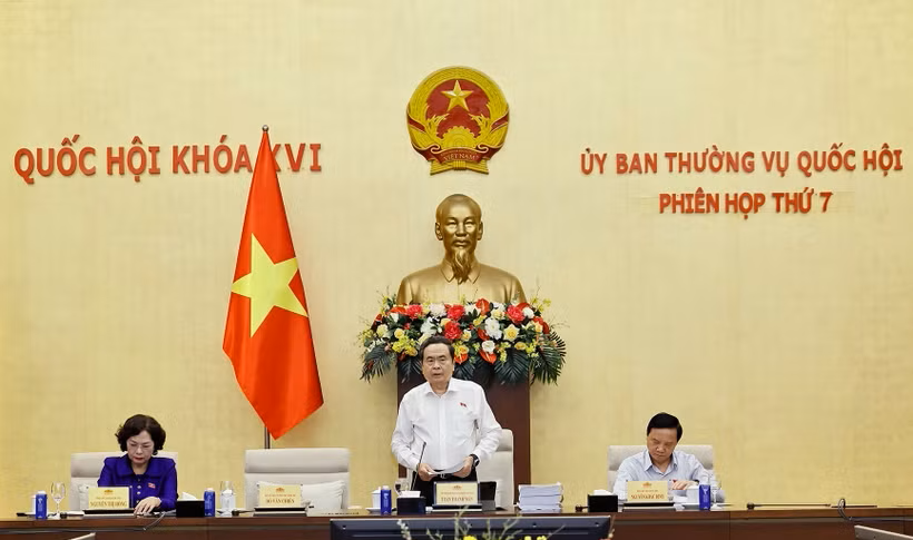 Chủ tịch Quốc hội Trần Thanh Mẫn phát biểu khai mạc Phiên họp thứ 7 của Ủy ban Thường vụ Quốc hội. 